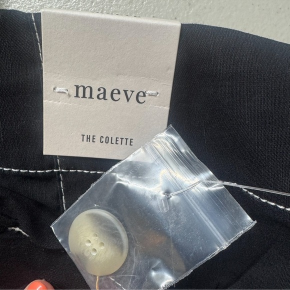 NWT Anthropologie Maeve Colette Linen Wide Leg Pants Black Contrast Stitch 24 - Picture 14 of 14